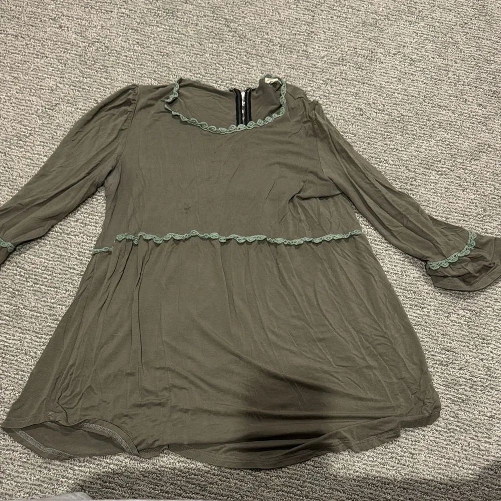 Pol olive green Women's Blouse with Lace Trim
